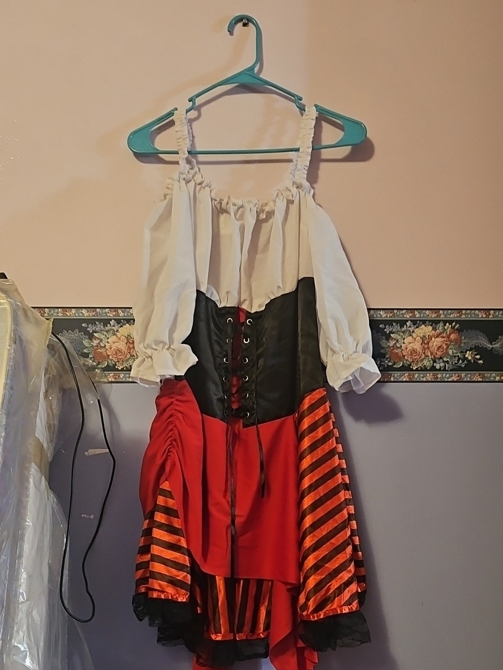 Red & White Pirate Girl Costume with Black Corset
